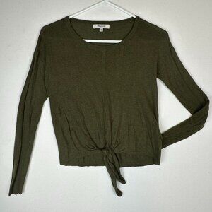 Madewell Fine Gauge Tie Front Sweater in Foliage Green